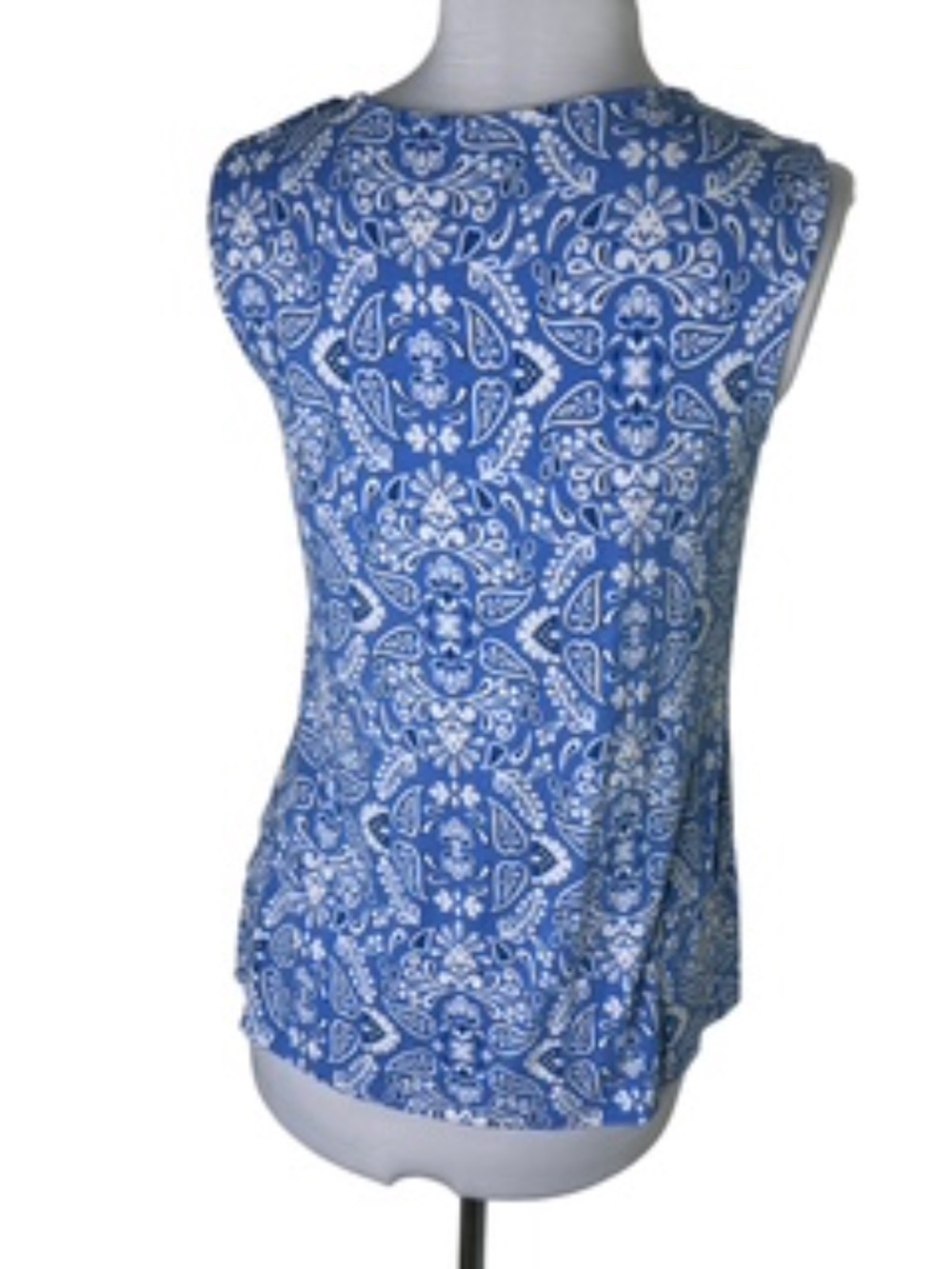 Croft & Barrow Blue Paisley Floral Print Scoop Neck Vertical Gathers Top Size M - Picture 5 of 7